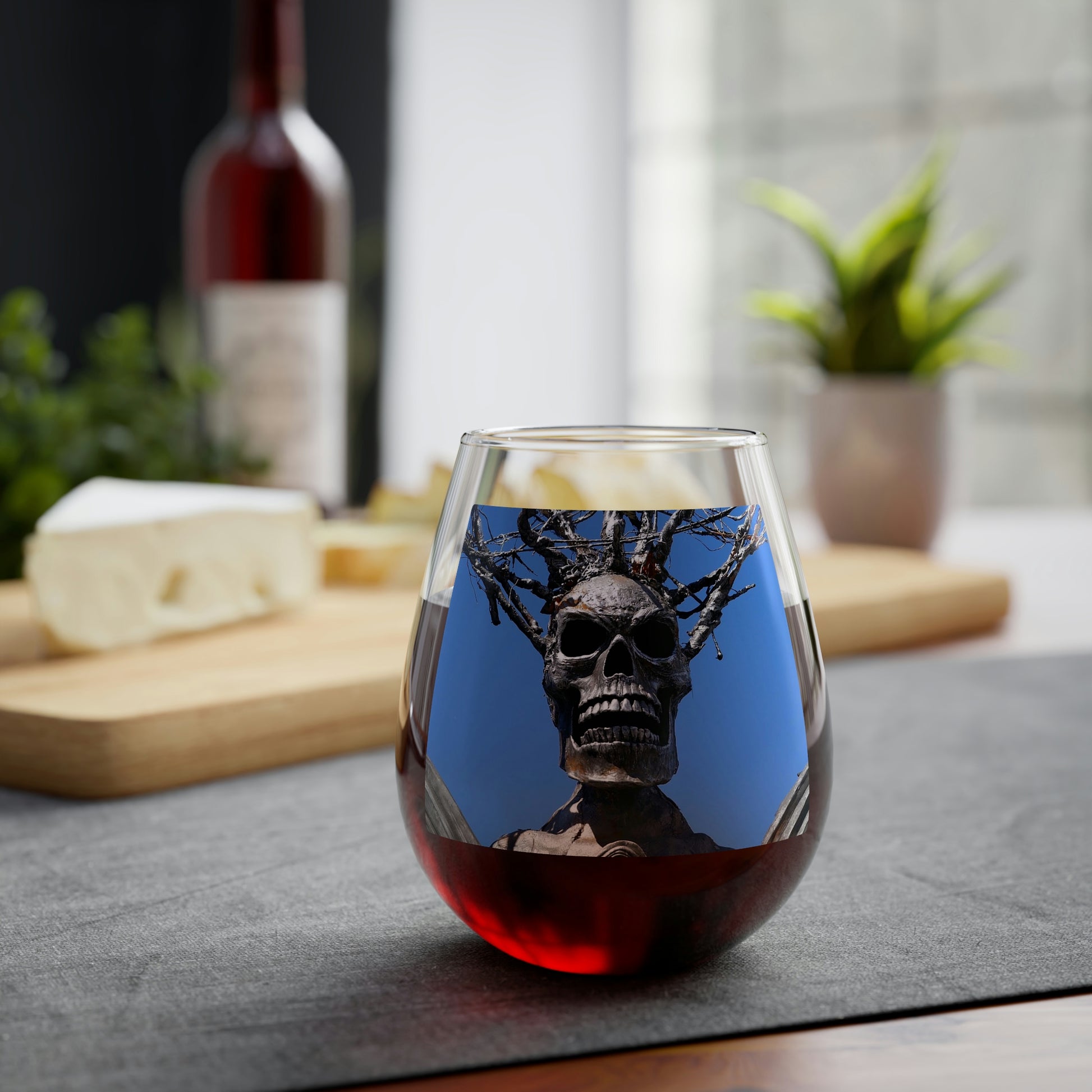 Skull Warrior Stare - Stemless Wine Glass, 11.75 oz - Fry1Productions