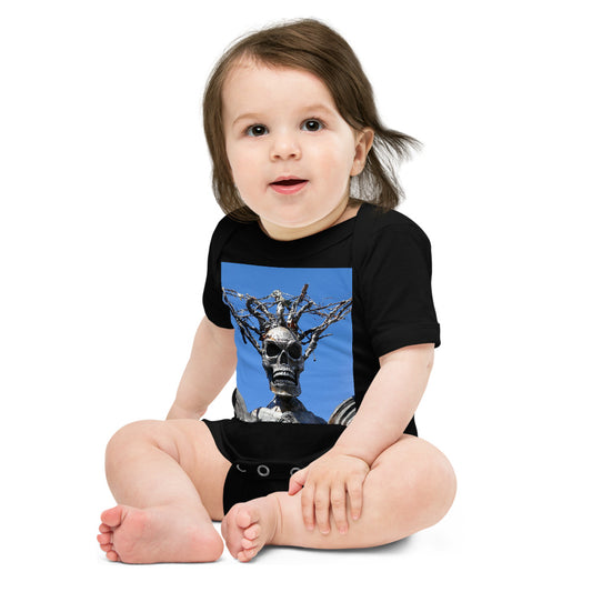 "Skull Warrior Stare" - Baby Short Sleeve One Piece - Fry1Productions