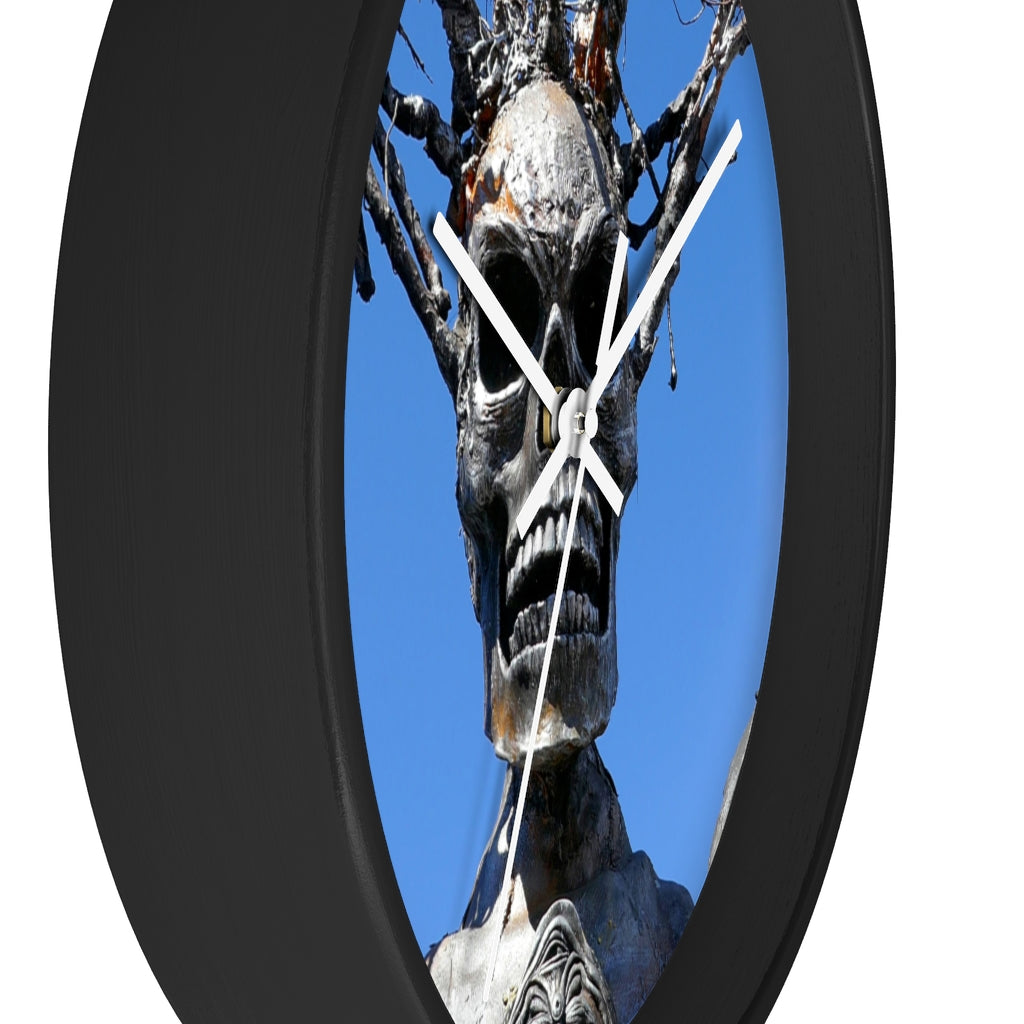 "Skull Warrior Stare" - 10" Wooden Frame Wall Clock - Fry1Productions