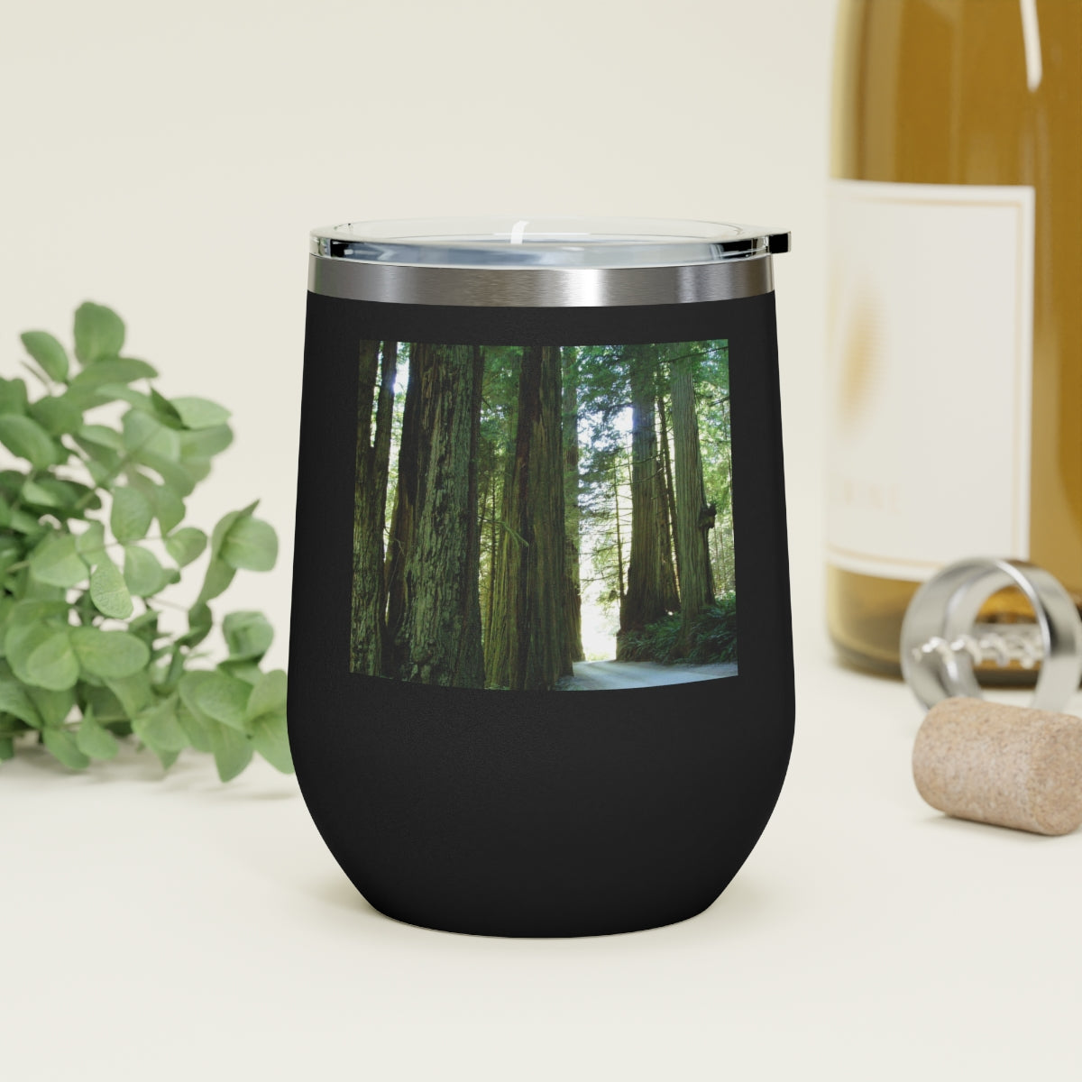 Wandering Ferns and Giants - 12 oz Insulated Wine Tumbler - Fry1Productions
