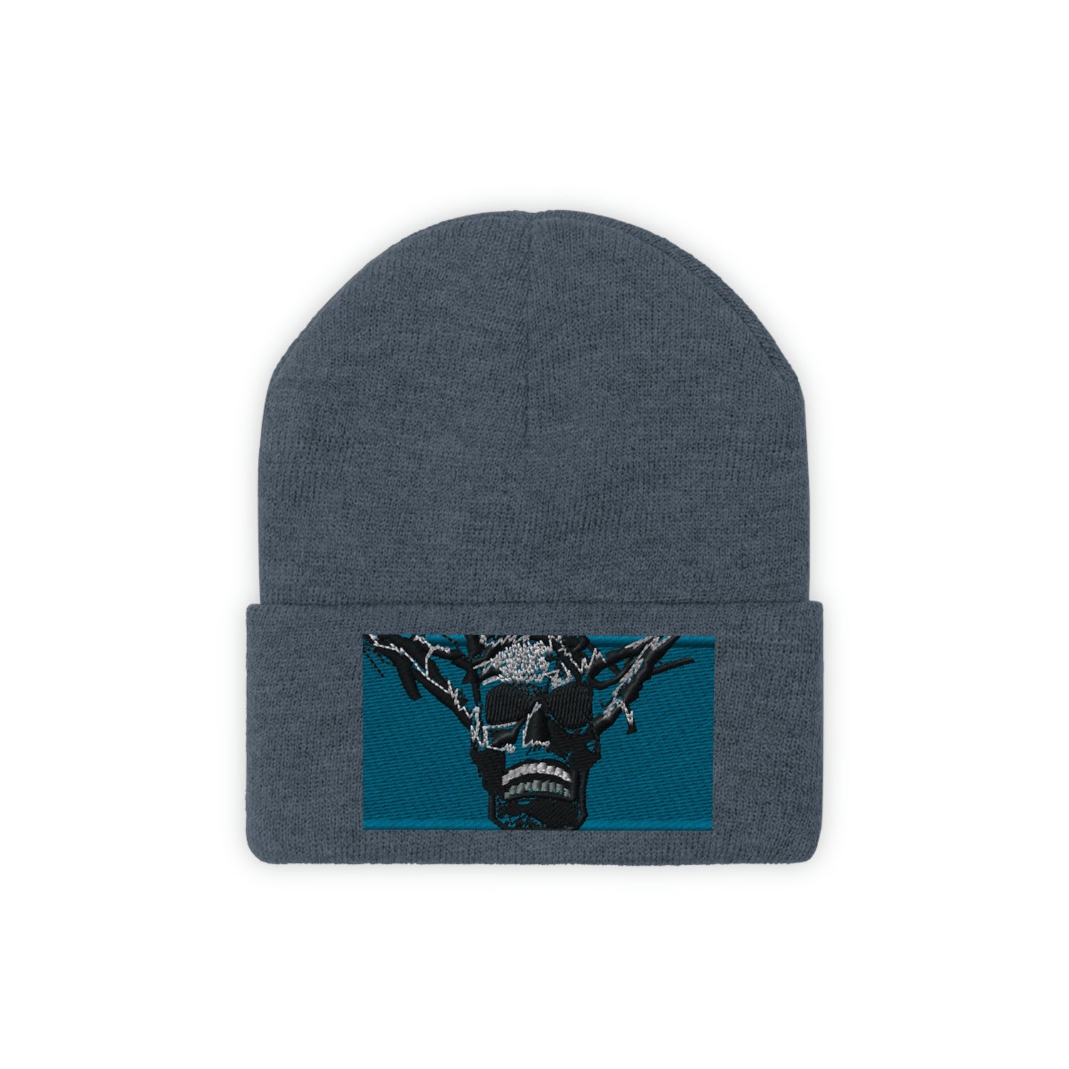 Skull Warrior Stare (color) - Unisex Knit Beanie - Fry1Productions
