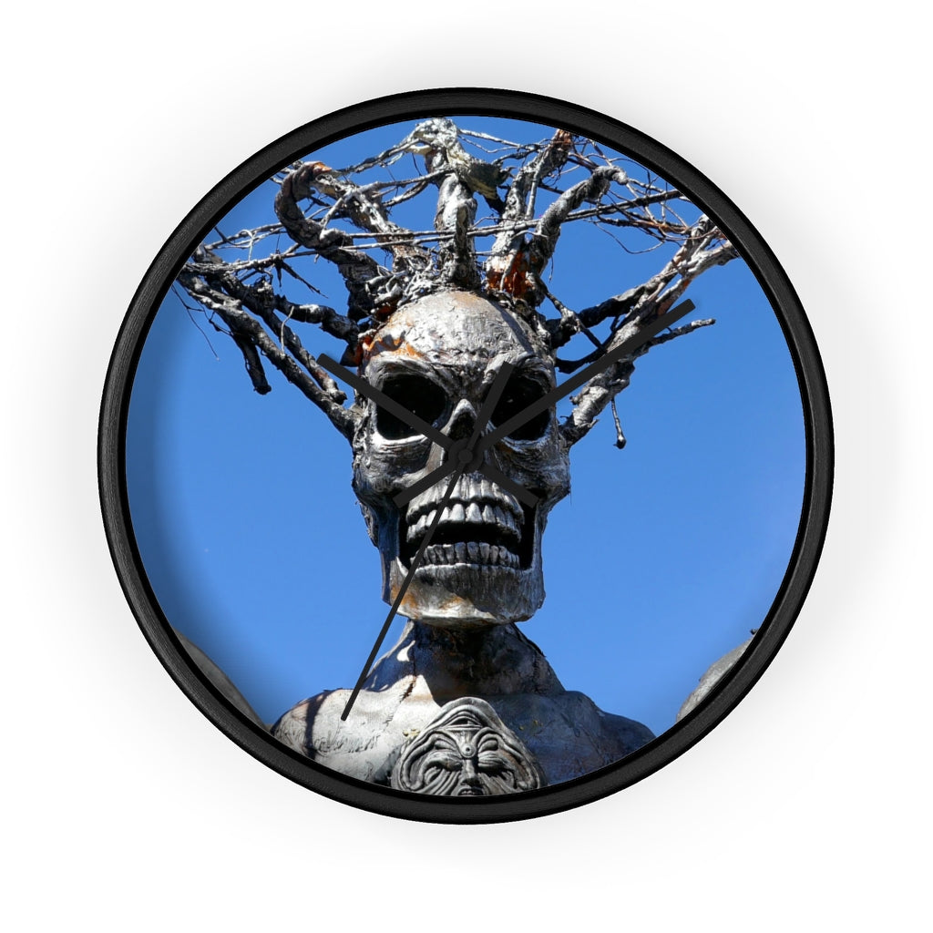 "Skull Warrior Stare" - 10" Wooden Frame Wall Clock - Fry1Productions