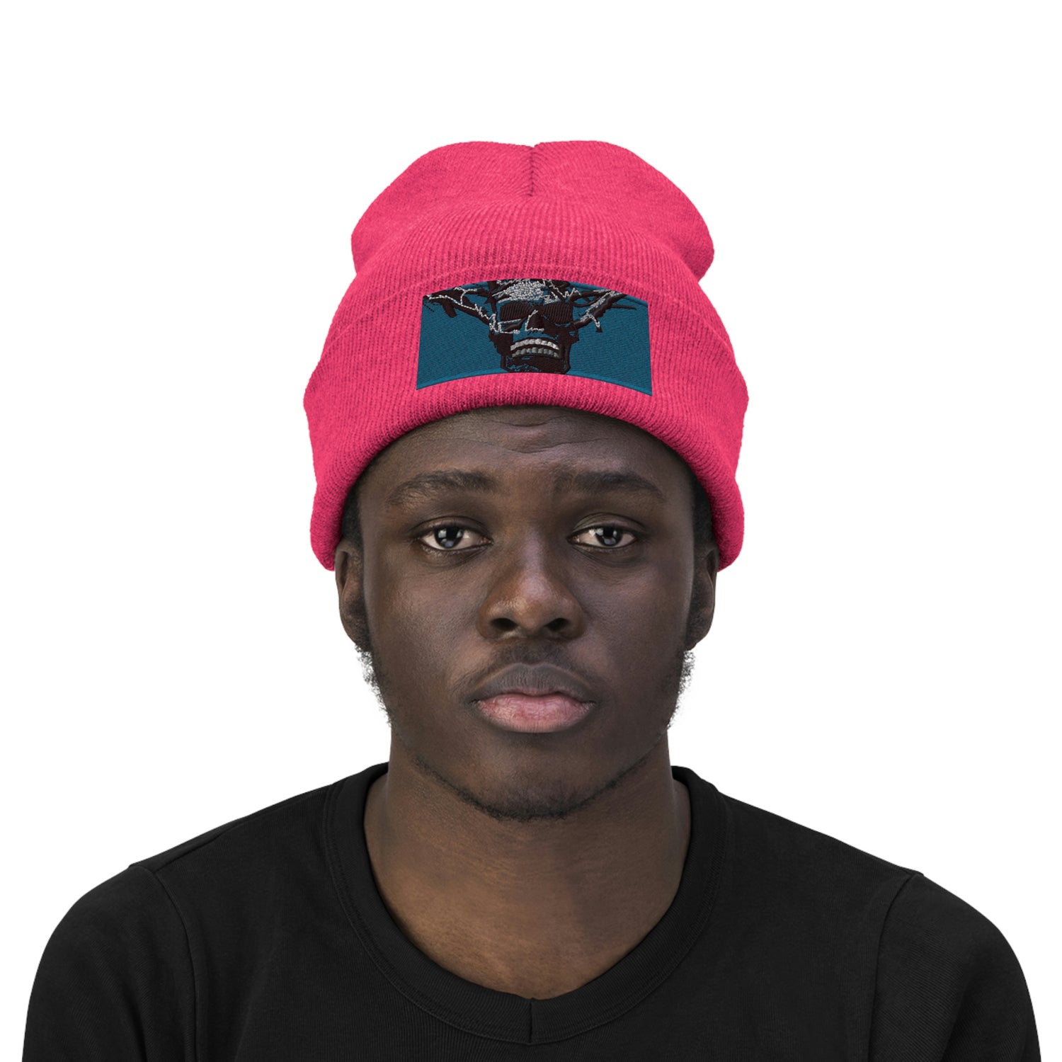 Skull Warrior Stare (color) - Unisex Knit Beanie - Fry1Productions