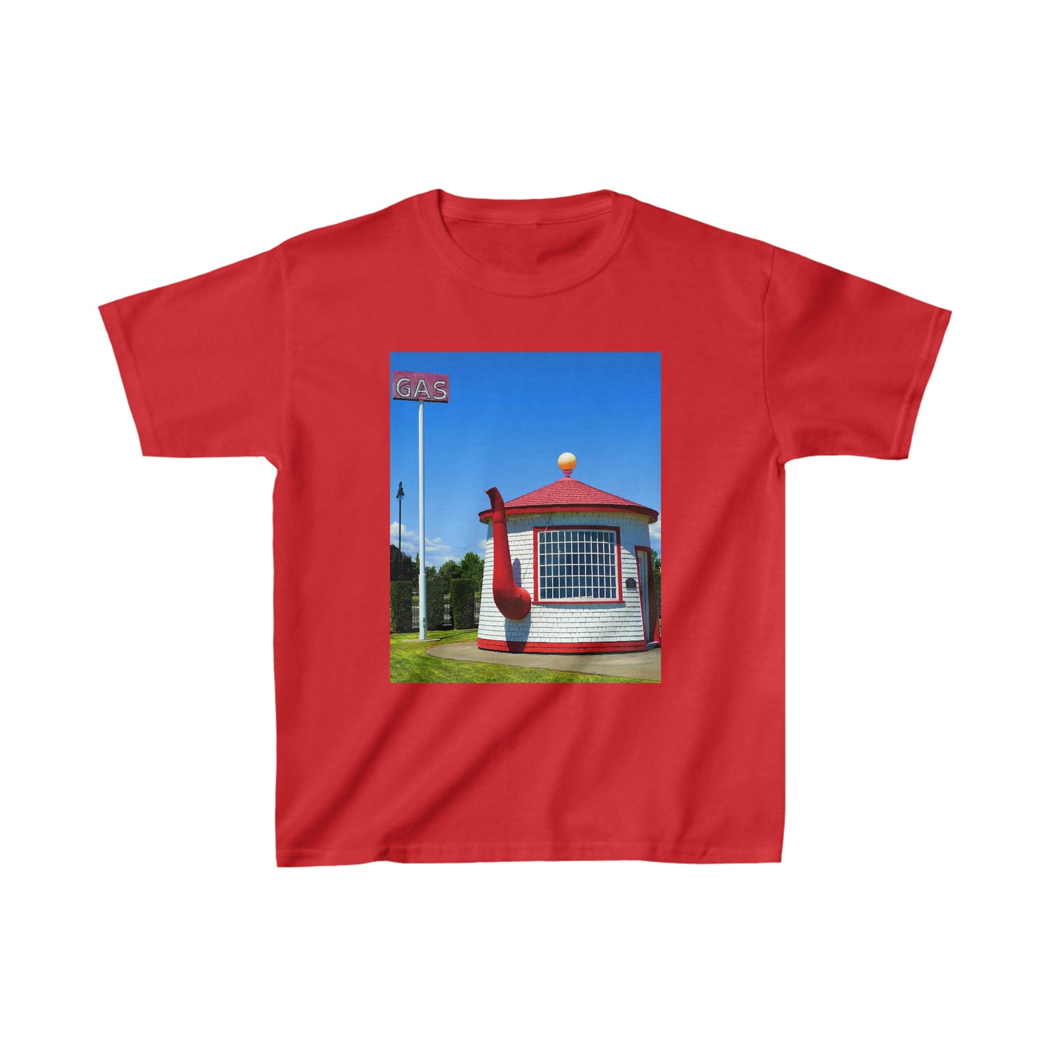 Historic Teapot Dome Service Station - Kids Cotton Tee - Fry1Productions