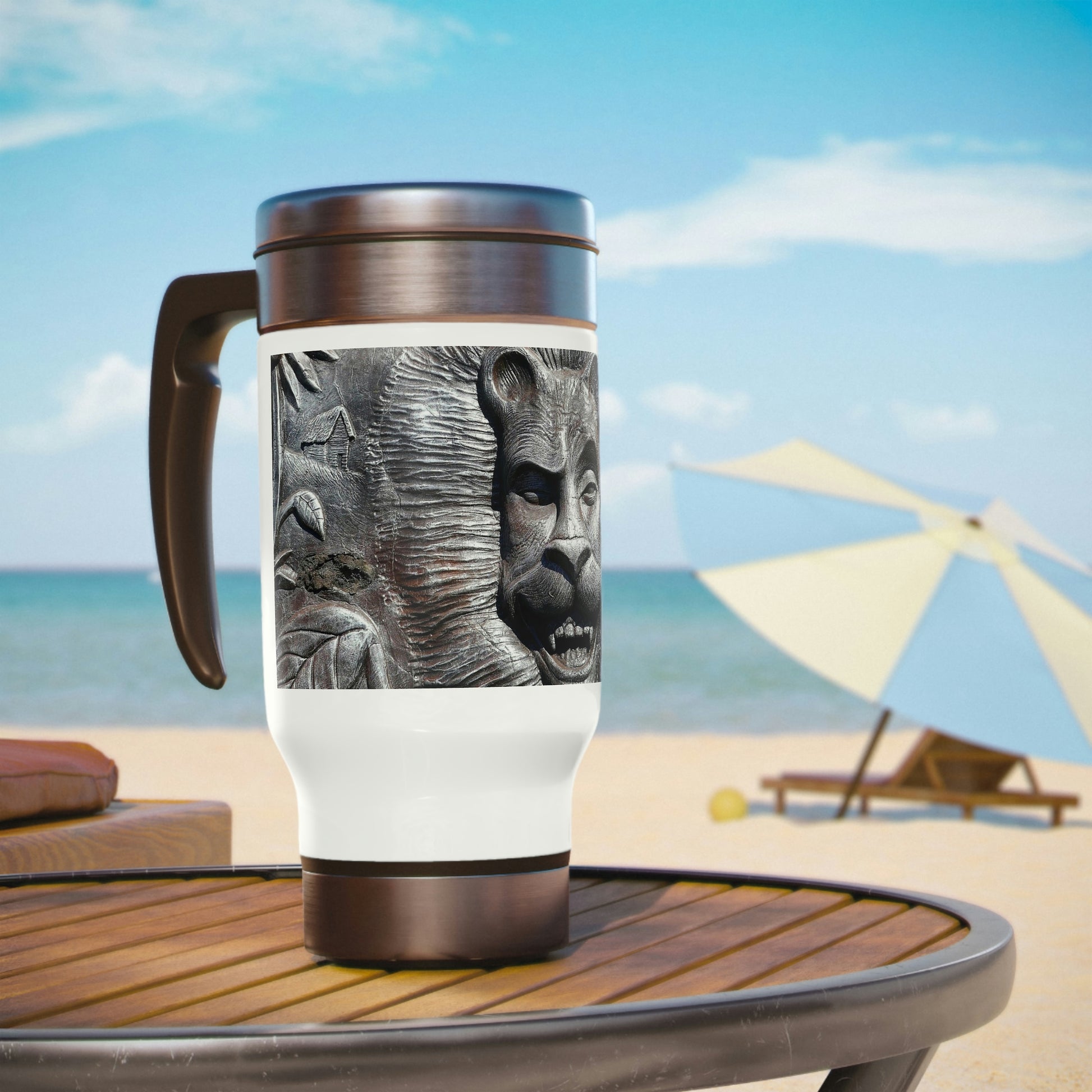 Lion's Friends Forever - Stainless Steel Travel Mug with Handle, 14oz - Fry1Productions