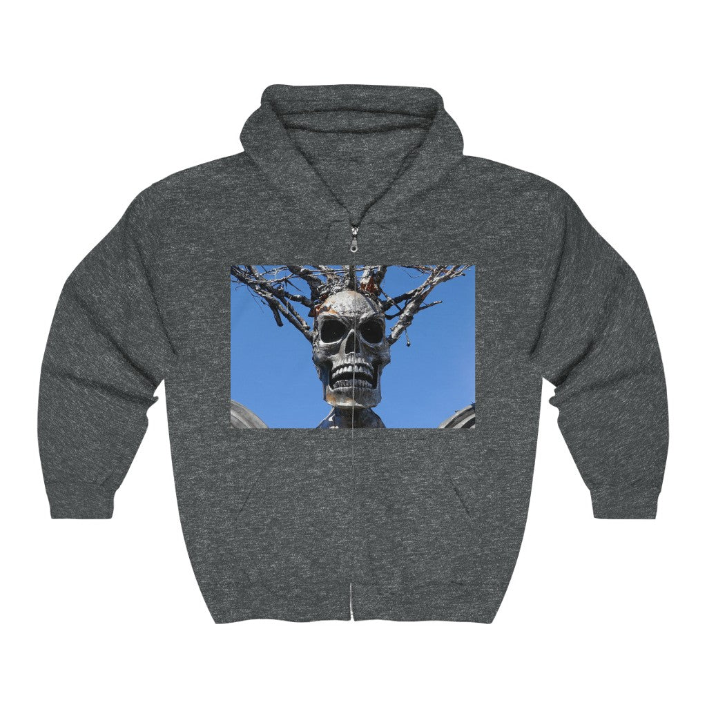 "Skull Warrior Stare" - Unisex Full Zip Hooded Sweatshirt - Fry1Productions