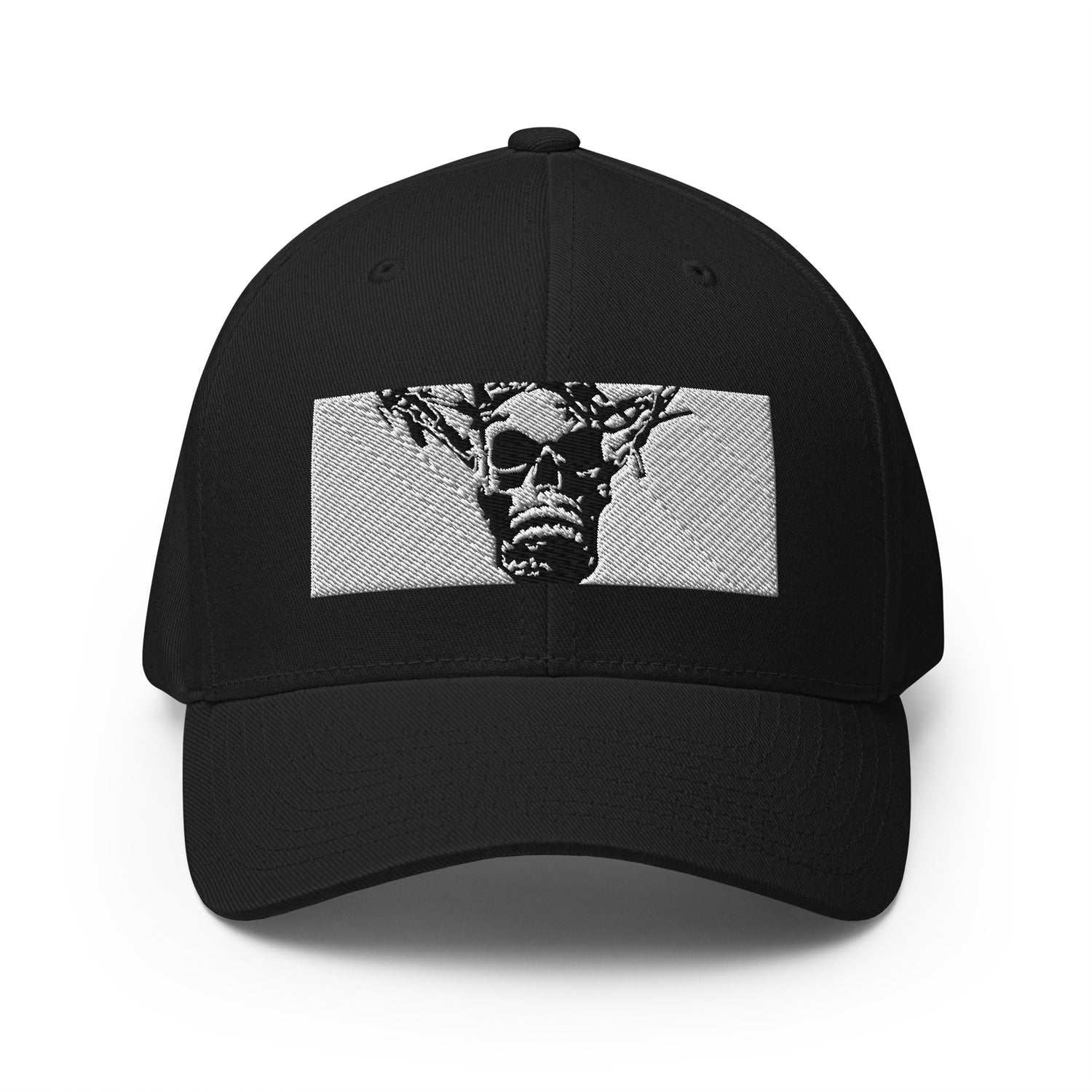 Skull Warrior Stare (Black & White) - Closed Back Structured Hat - Fry1Productions