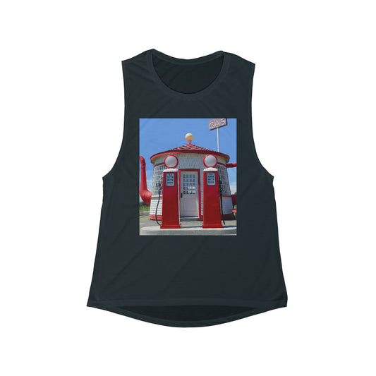 Awesome Teapot Dome Service Station - Women's Flowy Scoop Muscle Tank - Fry1Productions