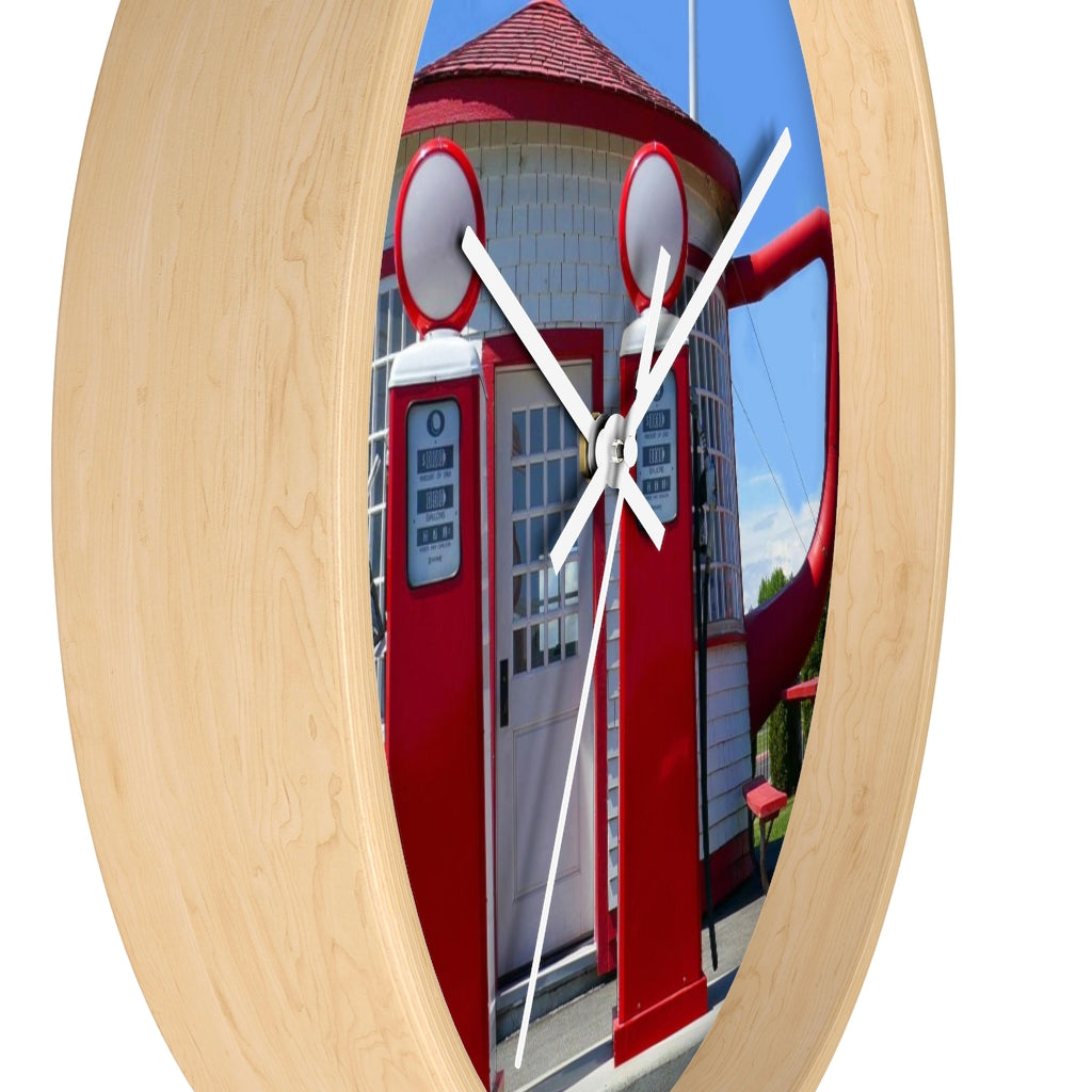 "Awesome Teapot Dome Service Station"- 10" Wooden Frame Wall Clock - Fry1Productions