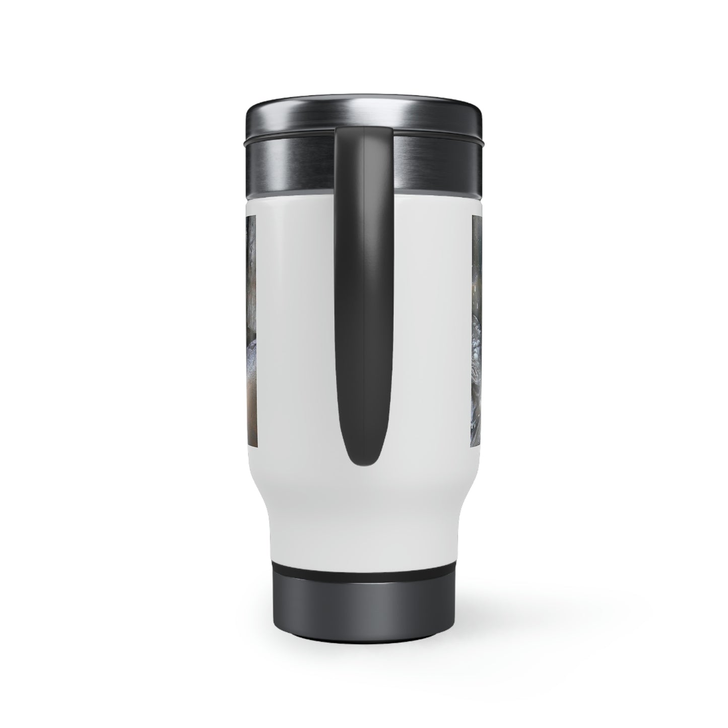 Cosmic Laughter - Stainless Steel Travel Mug with Handle, 14oz - Fry1Productions