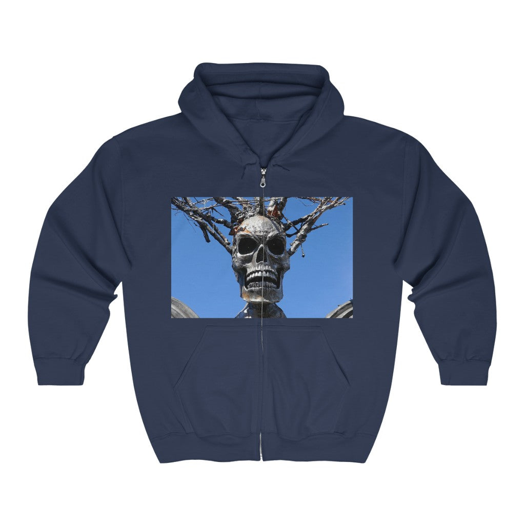 "Skull Warrior Stare" - Unisex Full Zip Hooded Sweatshirt - Fry1Productions