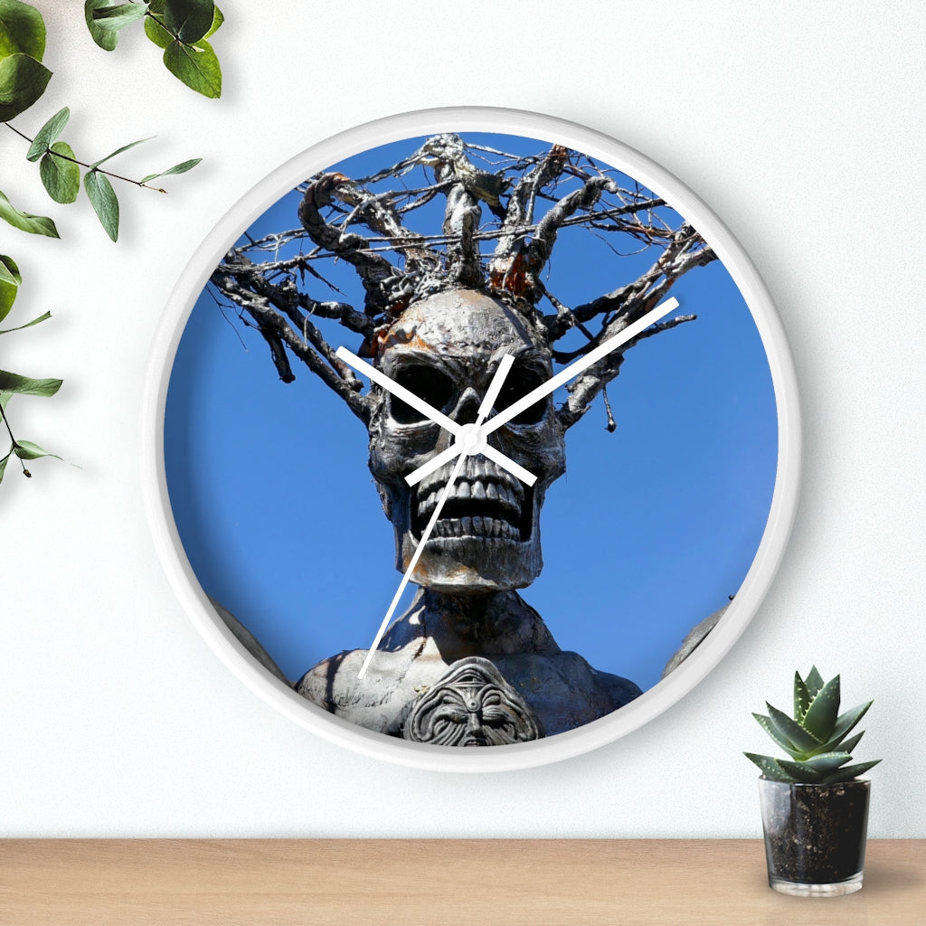 "Skull Warrior Stare" - 10" Wooden Frame Wall Clock - Fry1Productions