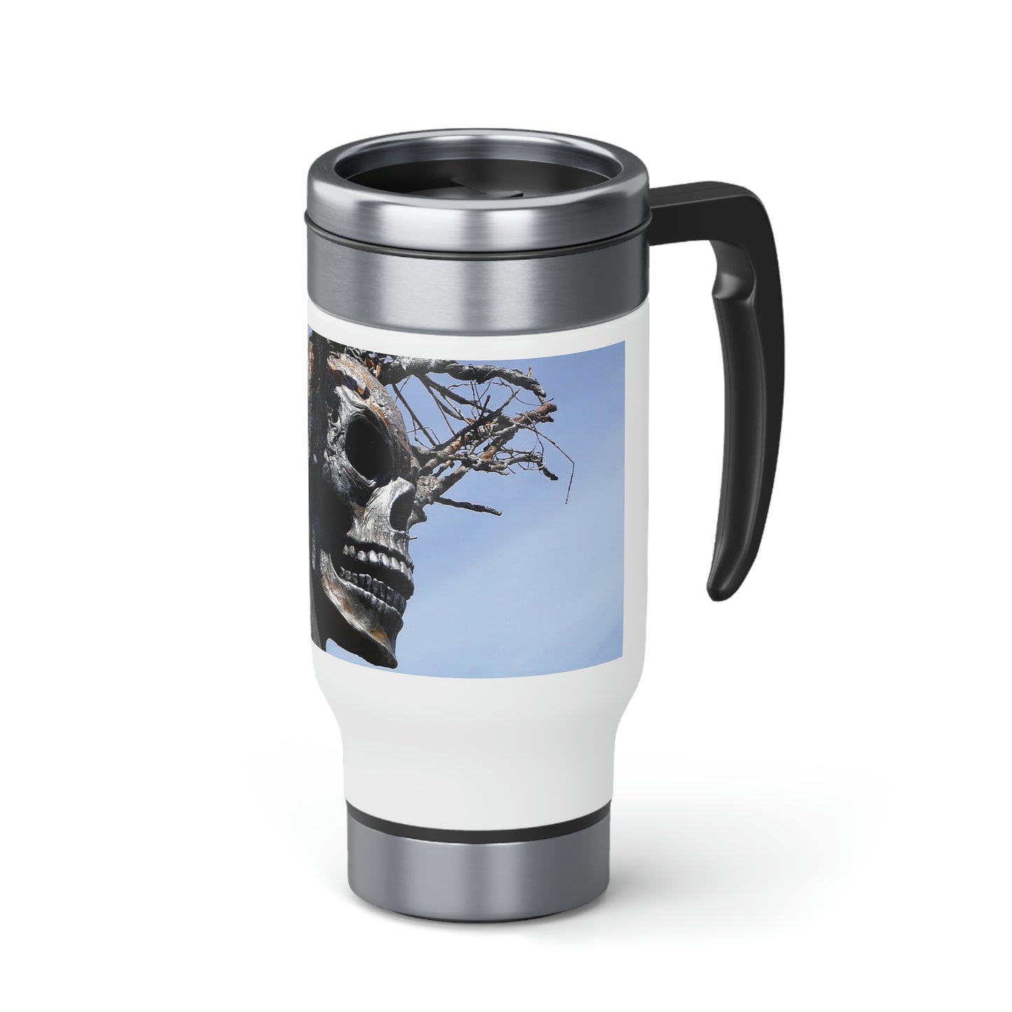 Skull Warrior - Stainless Steel Travel Mug with Handle, 14oz - Fry1Productions