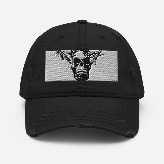 Skull Warrior Stare (Black & White) - Distressed Dad Hat - Fry1Productions