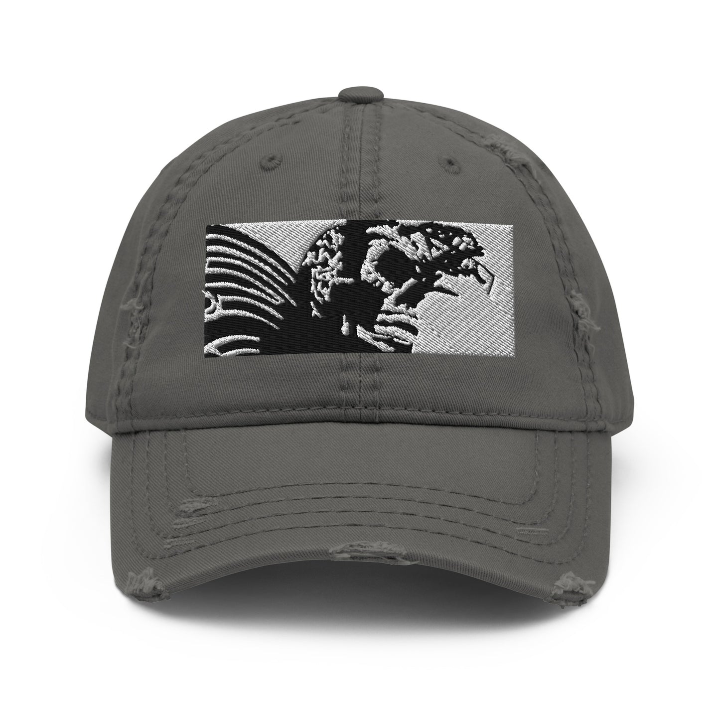 Skull Warrior - (Black & White) - Distressed Dad Hat - Fry1Productions