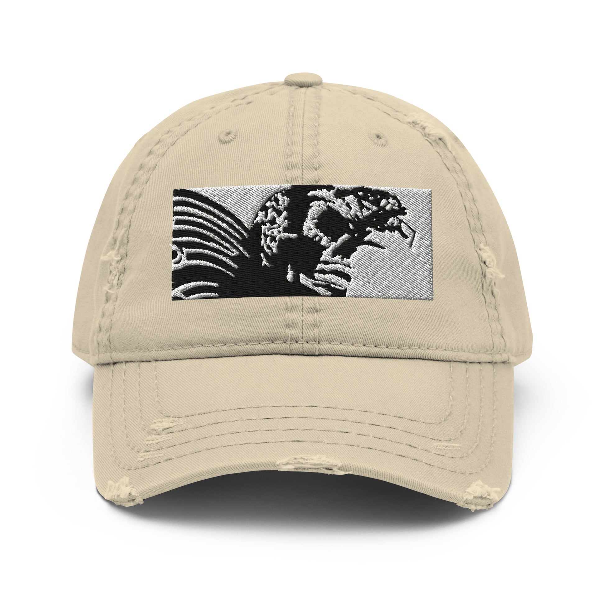 Skull Warrior - (Black & White) - Distressed Dad Hat - Fry1Productions