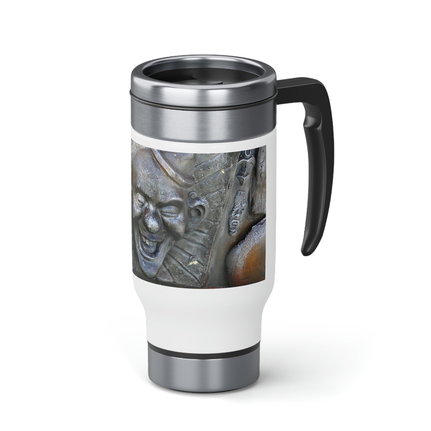 Cosmic Laughter - Stainless Steel Travel Mug with Handle, 14oz - Fry1Productions