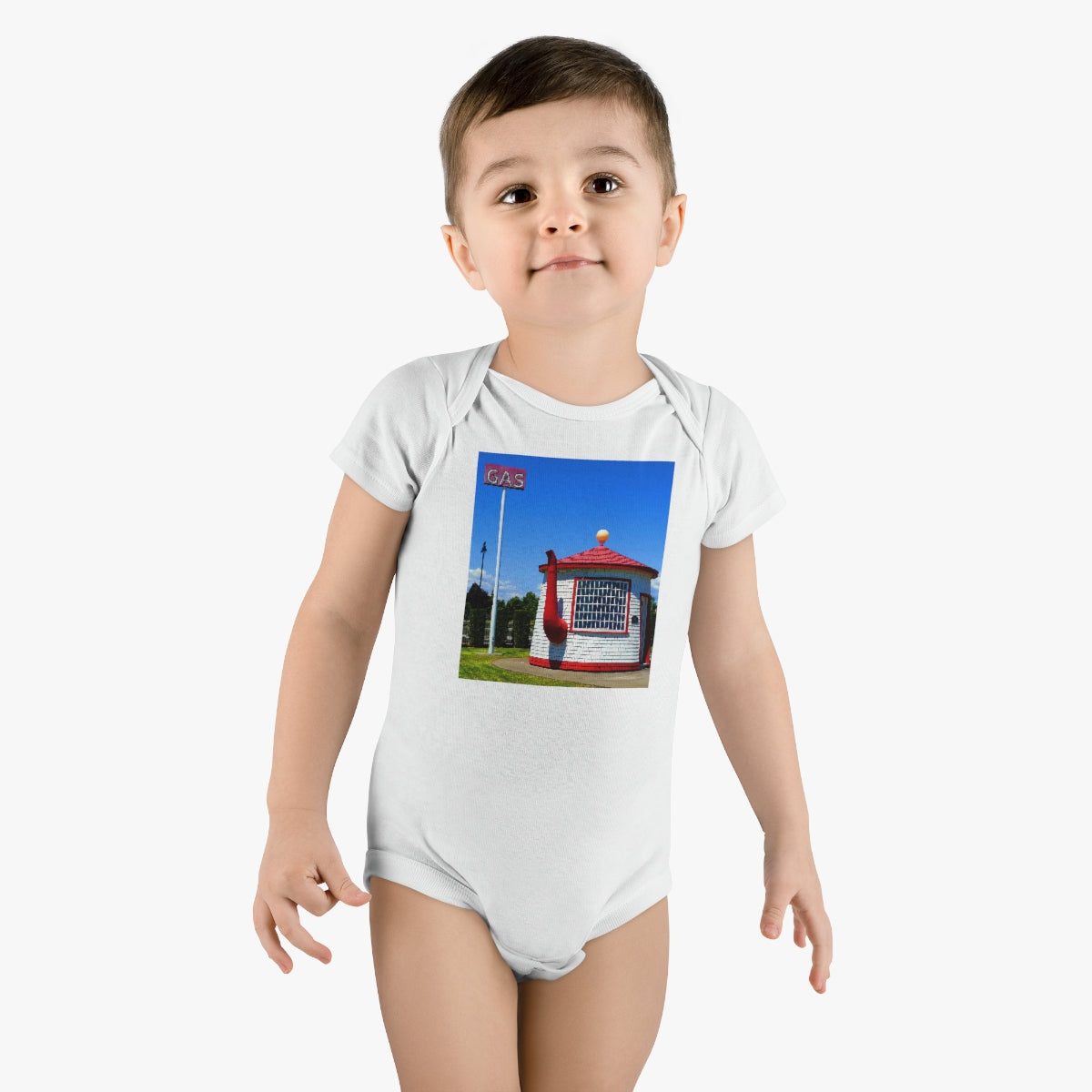 Historic Teapot Dome Service Station - Baby Short Sleeve Onesie - Fry1Productions