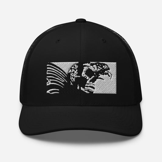 Skull Warrior (Black & White) - Retro Trucker Hat - Fry1Productions