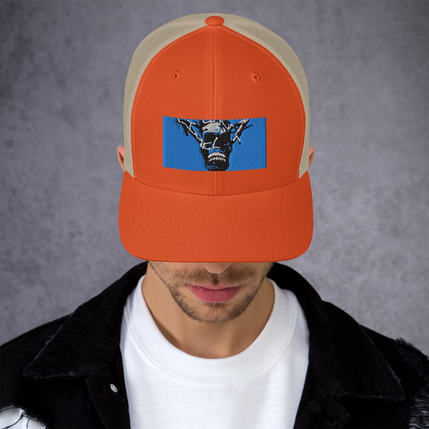 Skull Warrior Stare (Color) - Retro Trucker Hat - Fry1Productions