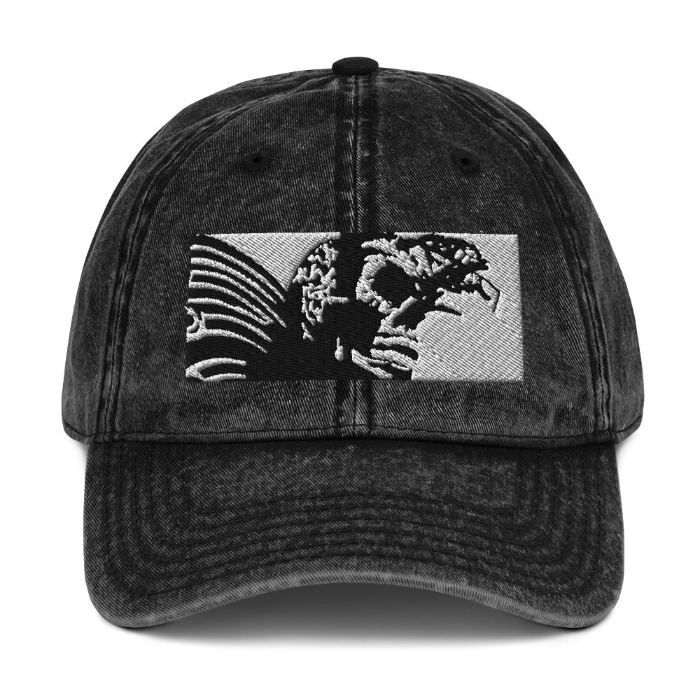 Skull Warrior (Black & White) - Vintage Cotton Twill Hat - Fry1Productions