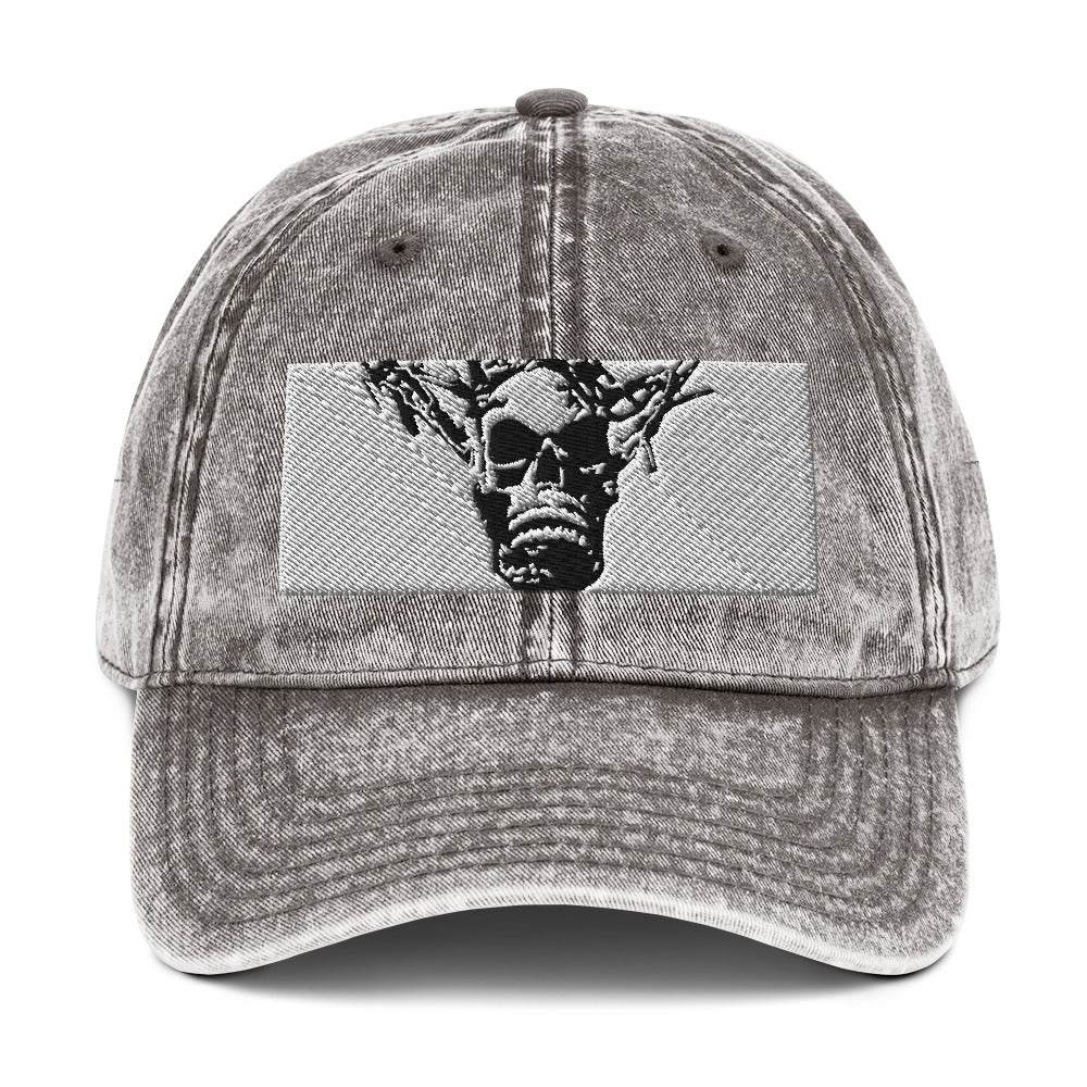 Skull Warrior Stare (Black & White) - Vintage Cotton Twill Hat - Fry1Productions