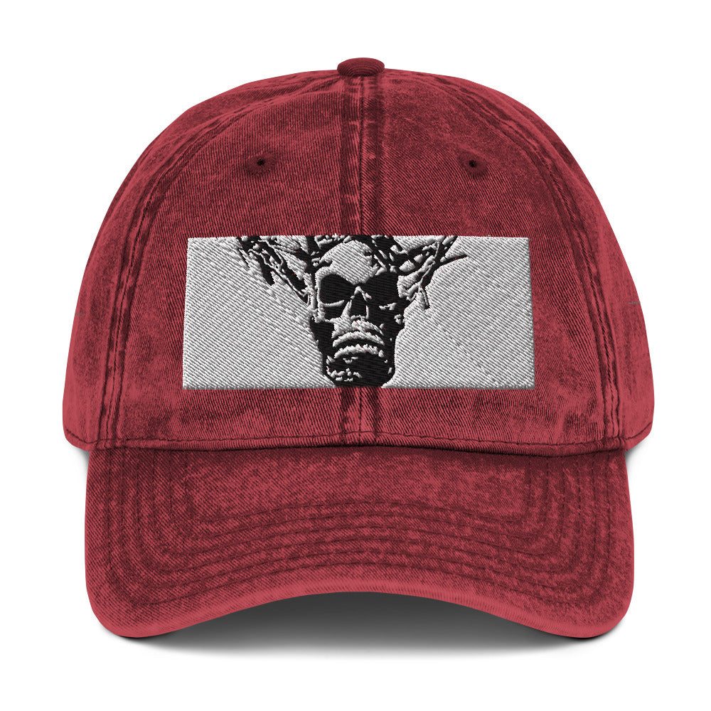 Skull Warrior Stare (Black & White) - Vintage Cotton Twill Hat - Fry1Productions