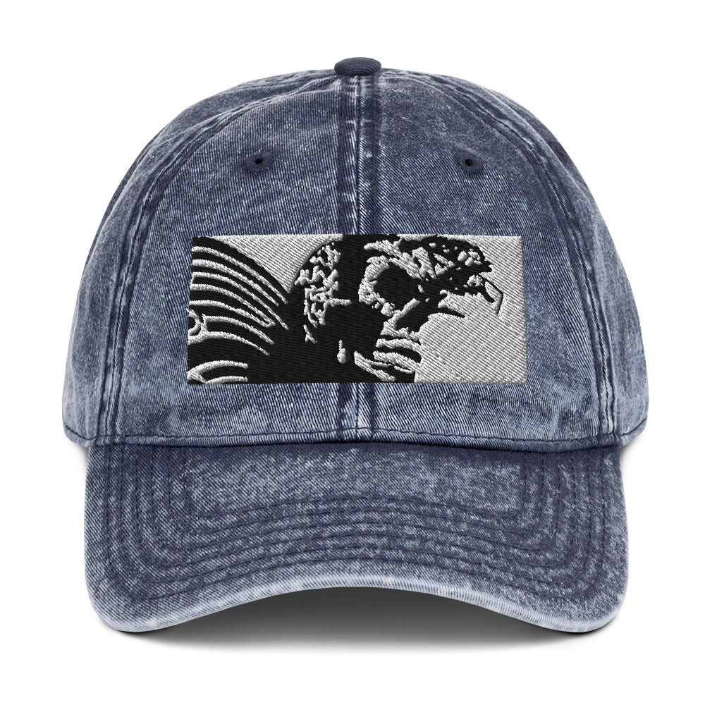 Skull Warrior (Black & White) - Vintage Cotton Twill Hat - Fry1Productions