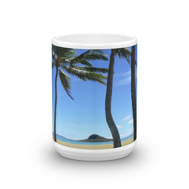 "Visionary Dreams" - 11 oz and 15 oz White Coffee Mugs - Oahu's Palm Trees, Beaches and awe. - Fry1Productions